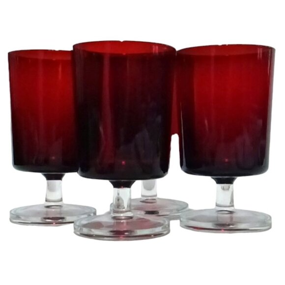 Vintage Cristal D'Arques Set of 4 Ruby Red Cavalier Stemmed Wine Goblets Glasses - Picture 2 of 7